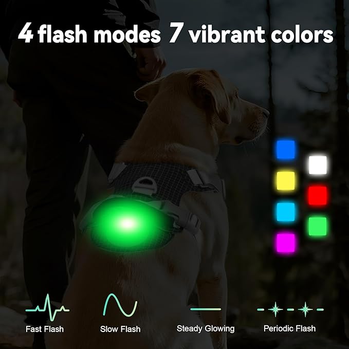 Joytale Lightweight Light Up Dog Harness, Rechargeable No-Pull LED Dog Harness with Detachable Light Box, Airtag Holder, Adjustable for Night Walking, Running & Everyday Use, Black, XS