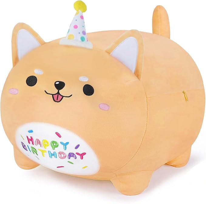 Happy Birthday Corgi Dog Plush Toy, Cute Birthday Colorful Puppy Stuffed Animal, Dog Plush Pillow for Girls Kids(Corgi,40cm/15.7inch)