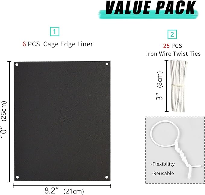 Oncpcare 6 Pack Pet Cage Liner Protection Block Light 10'' x 8.2'' Rabbit Cage Urine Guard Cage Edge Liner Guinea Pig Side Lining Habitat Siding Small Animal Cage Accessories (Black)