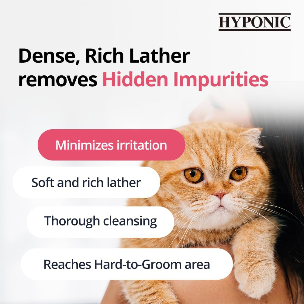 HYPONIC Hypoallergenic Premium Shampoo for All Cats (Unscented, 10.14 oz) - Fragrance Free Cat Shampoo for Dry Skin, Dandruff, Allergy