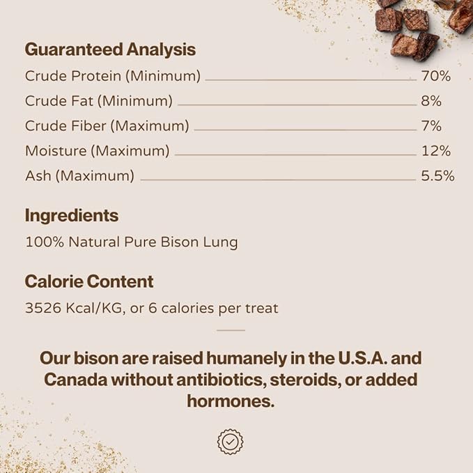 Bison Cubes: Pure Bison Dog Treats - All Natural, Vet Approved, Single Ingredient, Grain Free, Healthy & Nutritious Treats for Dogs (Bison Lung, 16oz)