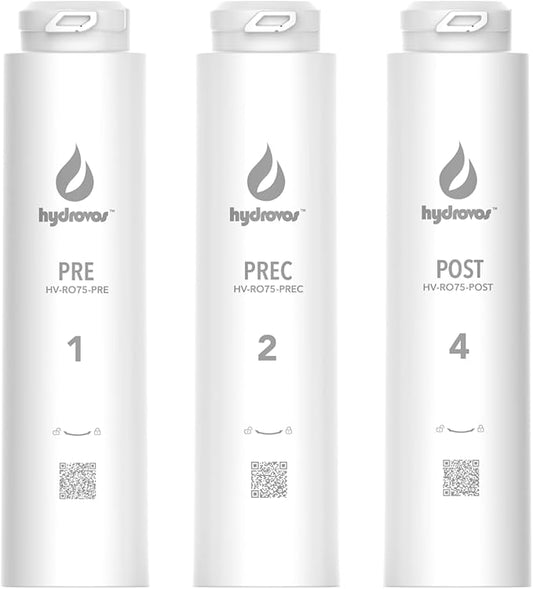 HV-RO075-FP Water Filters, Replacement Cartridges #1, 2, 4 for HYDROVOS 75 GPD Reverse Osmosis System, Easy DIY Filter Changes, Pack of 3