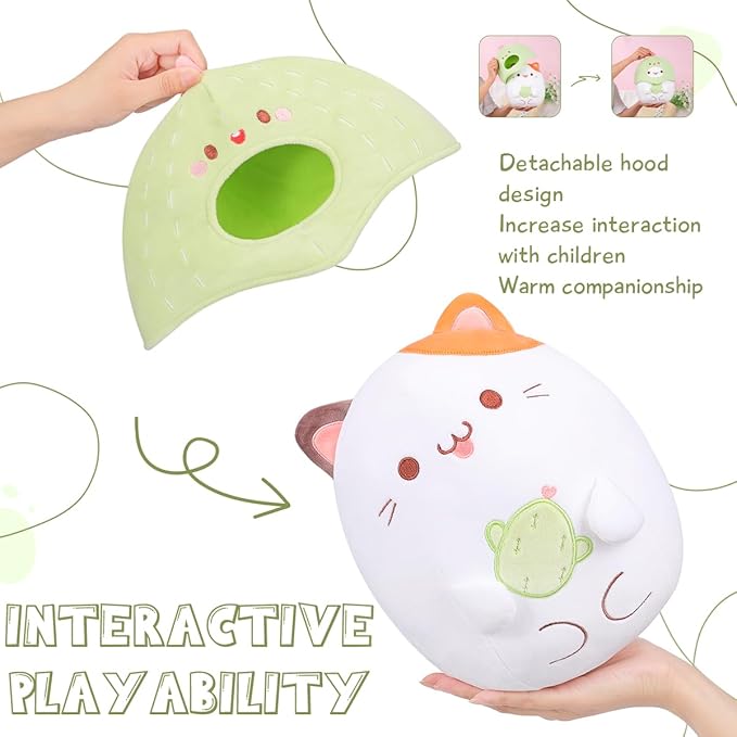 AIXINI Cute Cactus Cat Plush Pillow 10" Kitten Stuffed Animal, Soft Kawaii Cat Plushie with Cactus Outfit Costume, Hugging Plush Squishy Pillow Toy