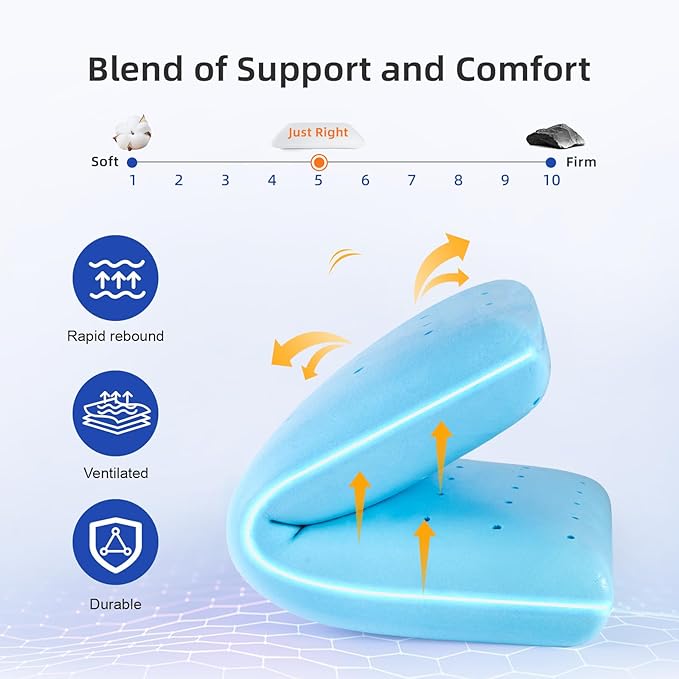 inight Queen Memory Foam Pillow, Side Sleeper Pillow, Queen Pillow for Back Sleepers, Ergonomic Pillow, Memory Foam Pillow Queen Size, Oeko-TEX & CertiPUR-US