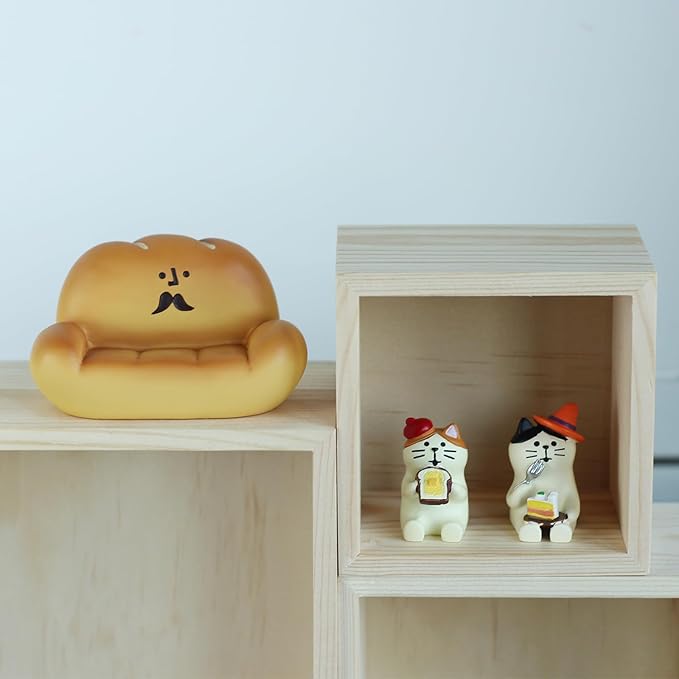 2Pcs Cute Mini Cat Figurine with Bread Sofa Resin Cat Figure for Office Home Decor - Cute Cat Gift for Cat Lovers