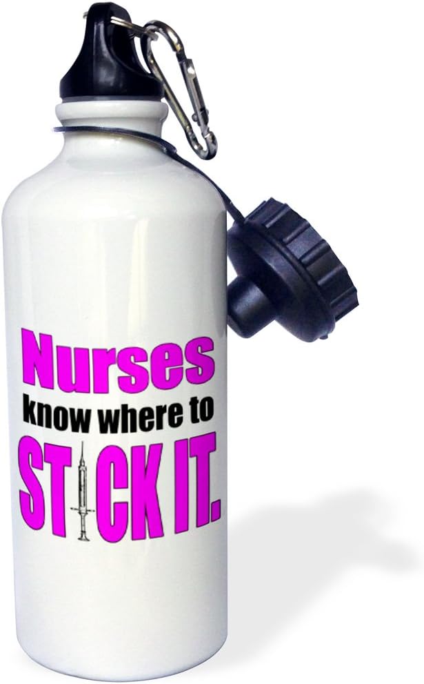 3dRose Nurses know where to stick it, Pink-Sports Water Bottle, 21oz , Multicolored