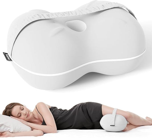 Knee Pillow for Side Sleepers - Memory Foam Leg Pillow for Side Sleeping - Comfortable Soft Side Sleeper Leg Positioner Pillows for Pregnancy, Hip Pain, Spine Alignment (Light Grey)