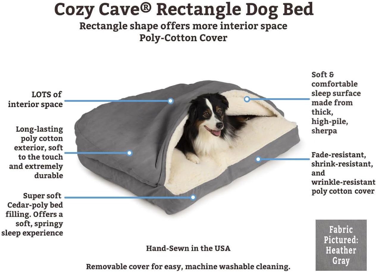 Snoozer Rectangle Cozy Cave Dog Bed - Indoor Dog Bed with Cover Cave, Covered Calming Burrow for Small Sized Pets with Blanket Attached, Enclosed, Washable - Small, Khaki