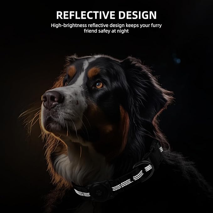 Upgraded AirTag Dog Collar, IP68 Waterproof Air Tag Dog Collar Holder, Reflective, Ultra-Durable, Comfortable Padded, Heavy Duty Dog Collars for Small Medium Large Dogs (M (12.6"-17.1"), Black)