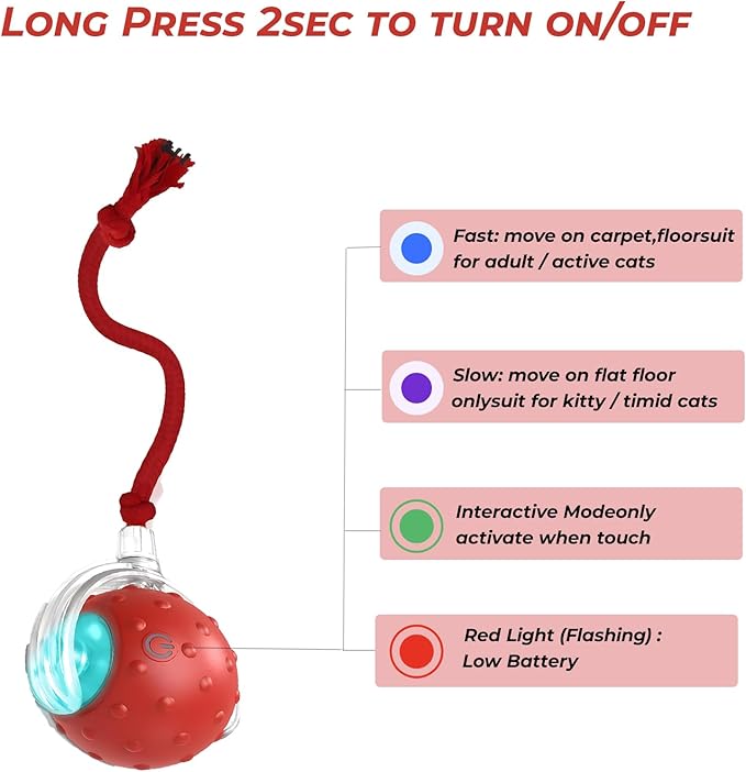 3-Pack Interactive Cat Toys Ball ＆Dog Toys Ball,360° Auto-Rotation Smart Obstacle Avoidance,Includes 8 Cat Spiral Spring＆1 Furry Cat Toy Mice,Ideal Kitten Toys for Bored Indoor Cats(Red Blue Orange)