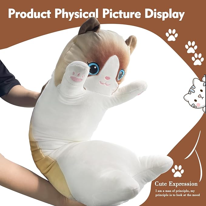Long Cat Plush Pillow, 51.1in Cute White Cat Plushie Stuffed Animals Body Pillow, Kawaii Kitten Soft Plushie Doll Toy Birthday Gift for Kids Girlfriend