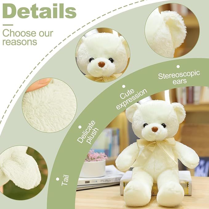 White Teddy Bear Stuffed Animals 13.4“ Soft Cuddly Stuffed Plush Teddy Bear Cute Plush Toys Birthday Christmas Valentine’s Day Wedding Graduation Party Gifts