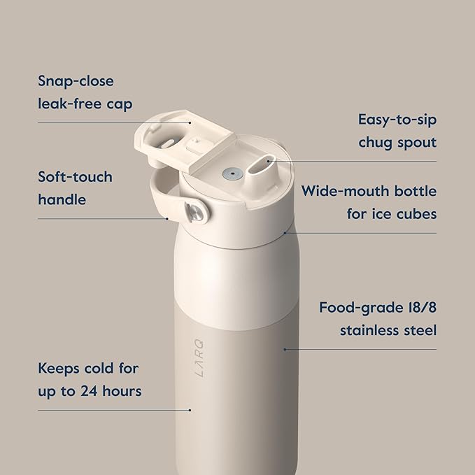 LARQ Bottle Swig Top 34oz - Insulated Stainless Steel Water Bottle With Built-In Silicone Handle | Thermos, BPA Free | Reusable Water Bottle for Sports, Gym, and Travel, Mojave Dune