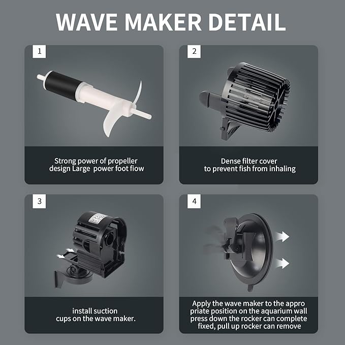UPETTOOLS 6340 GPH Submersible Aquarium Circulation Pump - Adjustable 360° Wave Maker Powerhead for Fish Tanks - High Power Water Pump for Optimal Water Flow 24W（120-200Gallon）
