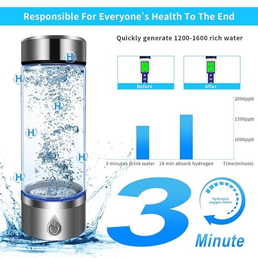 Hydrogen Water Bottle, Portable Hydrogen Water Bottle Generator and Well-being, Refine Water in 3 Minutes, Convenient for The Workplace, Day Travel, and Drinking, Gift for Your Beloved. (Black)