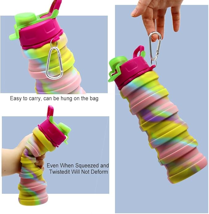 500ml Creative Silicone Folding Water Cup Outdoor Portable Water Bottle Cycling Sports Large Capacity Portable Water Bottle (dark blue)