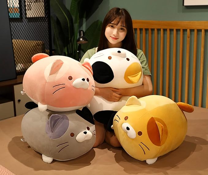 Cute Soft Tabby Cat Plush Toys - Kitten Stuffed Animals, White, 14-Inch, Hugging Cuddly Cat Doll Pillow Gift for Kids and Lovers