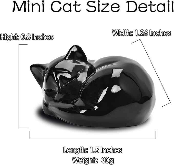 WHAL&YUNE Crystal Cat Figurine, 1PC Black Obsidian Cat, Natural Sleeping Cat Ornament Hand Carved Cat Statue Cat Home Decor Crystal Decoration for Cat Lovers, Gift 1.5"