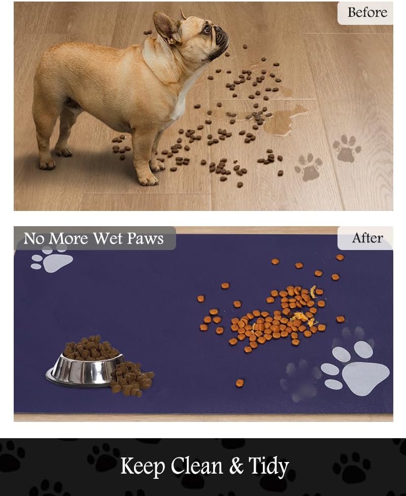 Pet Feeding Mat-Absorbent Dog Mat for Food and Water Bowl-No Stains Quick Dry Water Dispenser Mat-Dog Accessories Pet Supplies-Bowl for Messy Drinkers（Navy,16"x24"