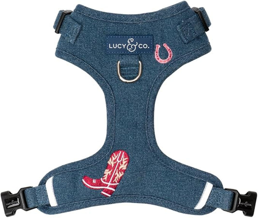 Lucy & Co. The Cute to Boot No-Pull Dog Harness for Dogs – Vest to Stop Pulling & Walk Easy – Comfortable Leash Training Product w/Adjustable Chest & Neck Straps - Demin Cowgirl - Medium
