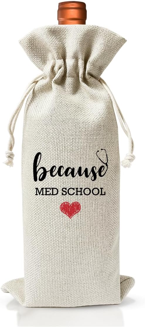 Med School Gift Wine Bag, Cool Gifts for Nurse, Nursing School Graduation Party Decoration For Nurse Doctor, Funny Nurse Day Nurse Week Gift, Nurse Practitioner Gift for Women, Because Med School