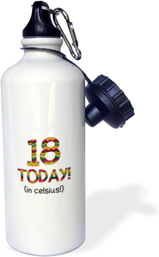 3dRose 18 Today in celsius-64th or 65th Birthday 18C is 64-65 in Fahrenheit-Sports Water Bottle, 21oz , 21 oz, Multicolor
