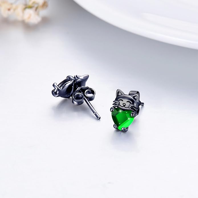 925 Sterling Silver Cat Earrings Cute Animal Kitten Stud Earrings cat Jewelry Gifts for Women Girls Hypoallergenic Earrings for Sensitive Ears