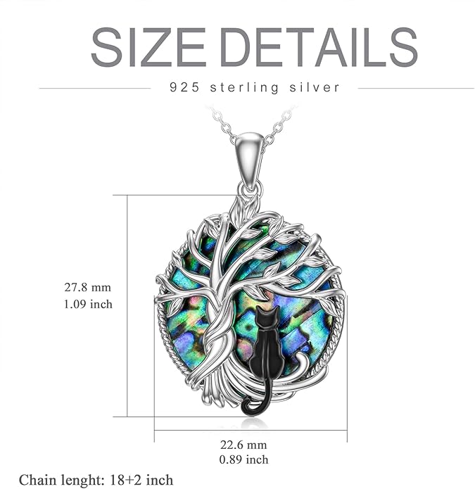 TOUPOP Cat Gifts for Cat Lovers Sterling Silver Cute Cat Tree of Life Pendant Necklace with Blue Circle Crystal Birthday Christmas Jewelry Gifts for Women