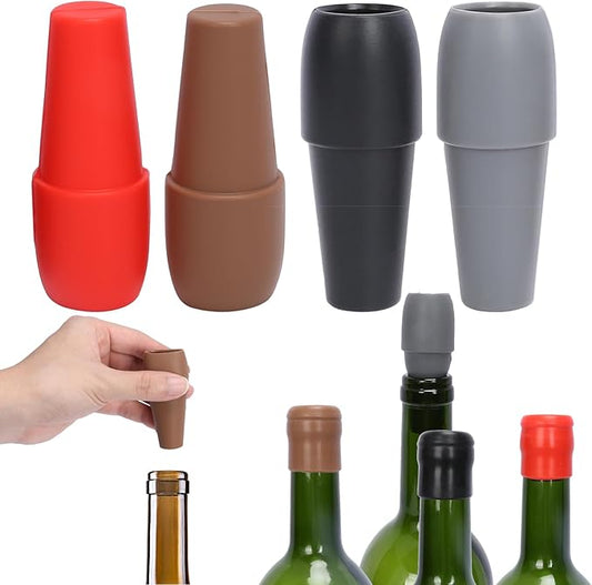 4pcs Silicone Wine Stopper,Reusable Wine Stoppers for Wine Bottles Bottle Stoppers for Champagne Beer Wine Storage