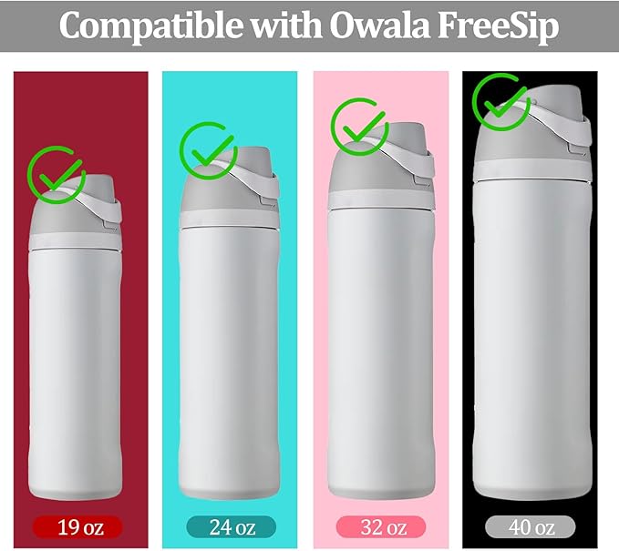 4Pcs Replacement Stopper for Owala Free Sip 24oz 32oz Water Bottle, Silicone Lid Stopper, Bottle Cap Mouth Seal Gaskets, Owala Water Bottle 19oz 40oz Accessories,Gray