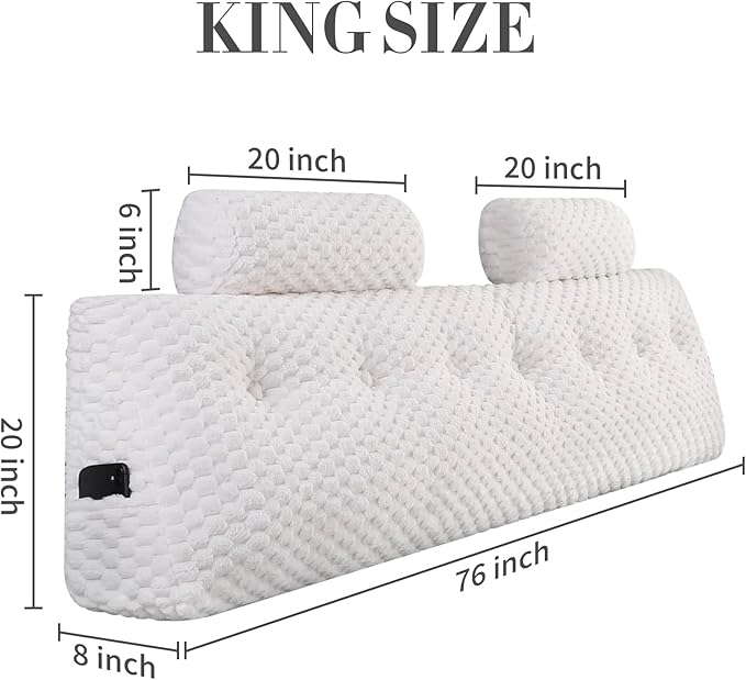 Wedge Headboard Pillow - Bed Wedge Pillow for Headboard Triangular Headboard Pillow with Neck Roll Pillow-Large Bolster Pillow for Sitting in Bed Backrest Positioning Support (White,76x8x20 Inches)