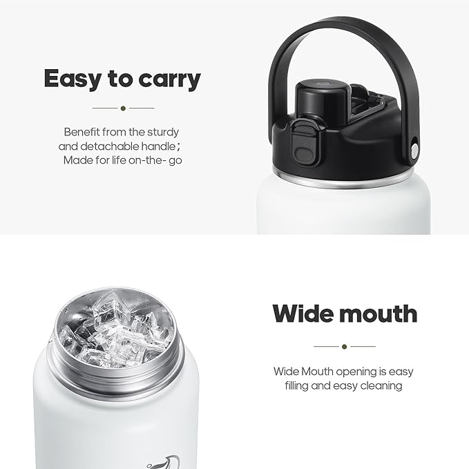 HydroPal Half Gallon Insulated Water Bottle with 2-in-1 Lid (Chug Lid/Straw Lid), 64oz Double Walled Vacuum Stainless Steel Water Bottles, Water Jug with Straw (Winter White, 64 OZ)