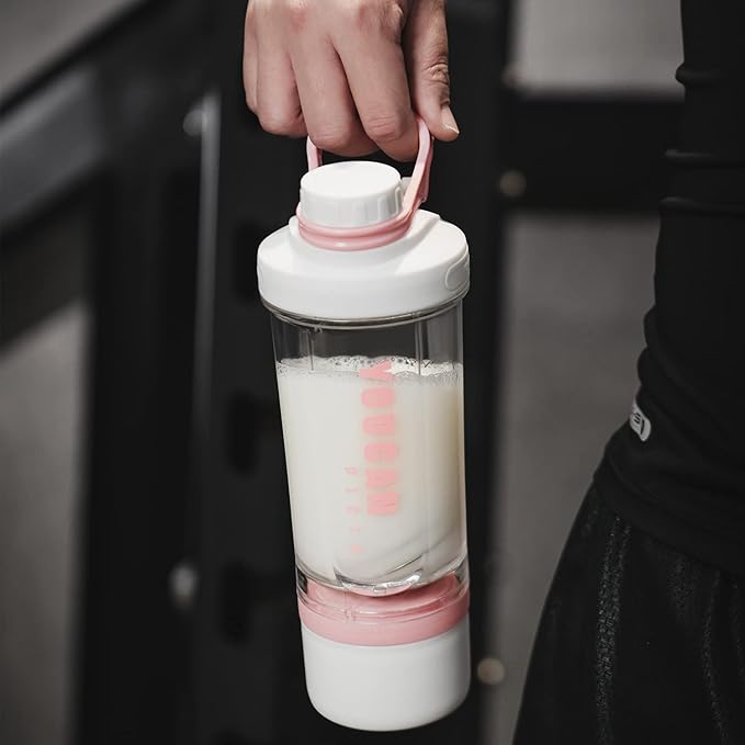 21oz Protein Shaker Bottle with Powder Storage Container-Shaker Cups for Protein Shakes-pre workout bottle-Mixer Cup-Gym Sport Water Bottle -Made with Tritan BPA Free,with Wire Whisk Balls,Pink