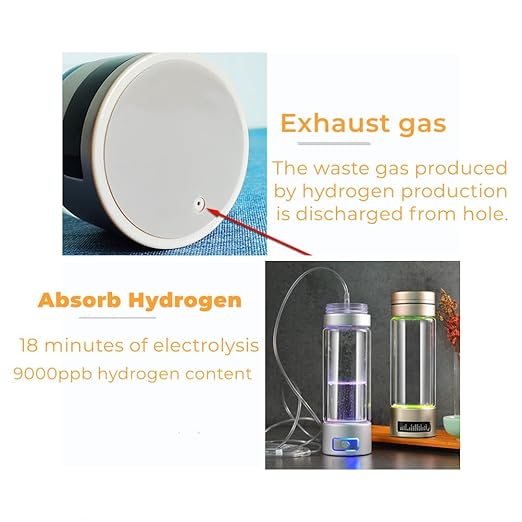 Hydrogen Water Bottle, 9000+ PPB Hydrogen Water, Food Grade Rechargeable Machine,Suitable for All Water, Alkaline Water,Exhaust Hole, 3 Minutes and 18 Minutes Dual Mode (Single Silver)