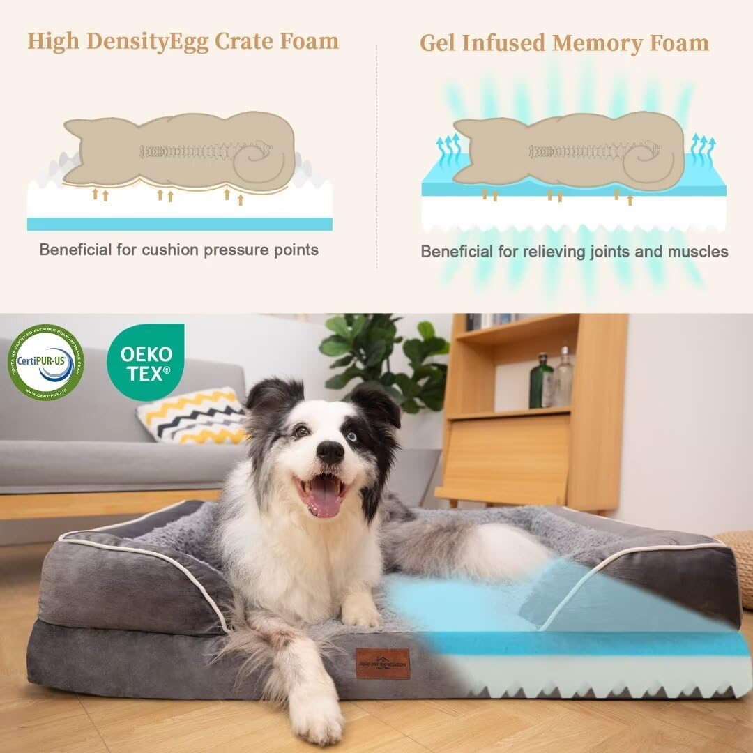 Comfort Expression Memory Foam Dog Beds, Orthopedic Dog Beds for Extra Large Dogs, Waterproof Dogs Beds Jumbo Breed, with Bolster & Removable Cover(Jumbo,Silver Grey)