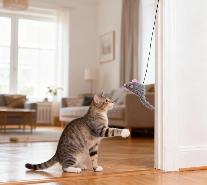 Interactive Cat Toys for Indoor Cats - Hanging Door Cat Toy with Bouncy Mouse and Bell - Door-Mounted Fun Toy for Cats at Home - Includes 2 Bonus Attachments
