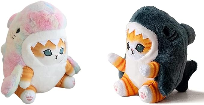 Cute Shark Cat Plush Toy, 8'' Cat Face Stuffed Animal Plushies Doll, Kawaii Soft Shark Pillow for Boys and Girls Birthday Gift (Multi-Color)