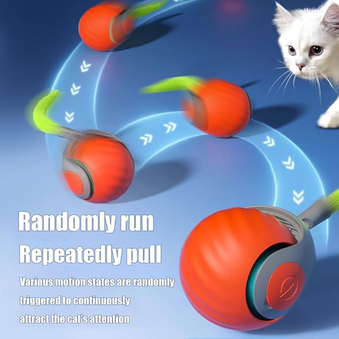 Interactive Cat Toys for Indoor Cats,Speedy Tail 2.0 Cat Toy, 2Packs and 4 Tails Speedy Tail 2.0 Automatic Moving Cat Toys Ball,Cat Toy,Two Speed Tails Adjustment (Orange + Blue)