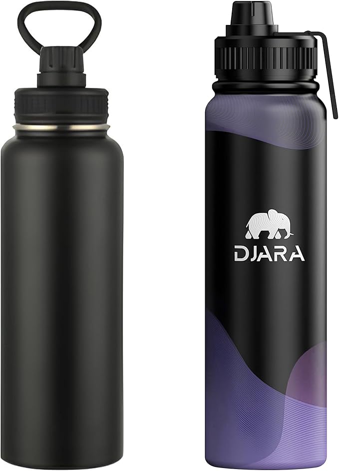 Insulated Water Bottle - Leak-Proof, BPA-Free, Wide Mouth, Sports, Gym, Travel, Stainless Steel Vacuum Insulated Bottle (Black) 34OZ