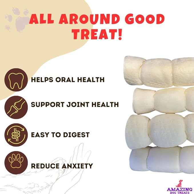 Amazing Dog Treats - Beef Cheek Rolls (6 Inch Regular - 4 Pcs) - No Hide - Safe Rawhide Alternative Dog Chew - Great for Power Chewers - Long Lasting Dog Chew - No Splinters - Retriever Rolls For Dogs