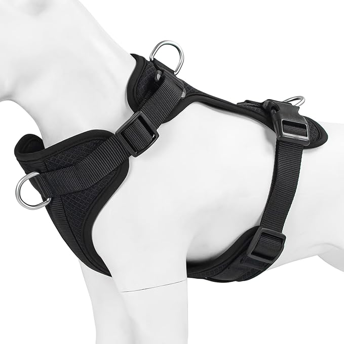 Wisedog Mesh Breathable Dog Harness: No Pull Harness with 3 Fast-Release Buckles Adjustable for Walking & Training for Small Medium Large Dogs (Black, S: Neck=14"-19"/Chest=13"-24")