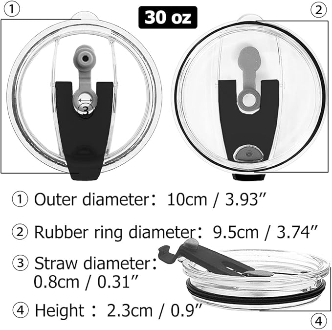 3 Packs Lids for 30oz Tumblers, Spill-proof Splash Resistant Straw-friendly Cover for Old Style Rtic, Ozark Trail 30 oz. Cups - Black
