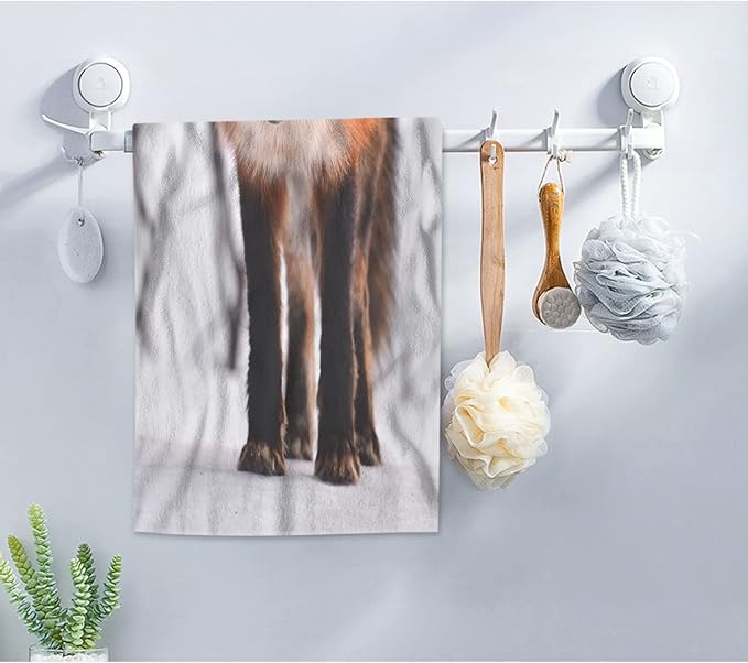 AOYEGO Red Fox Bath Towels Cute Animal Fox in Winter Snow Field Bear Tree White Snowflake Kitchen Hand Towels Bathroom Decor Soft Beach Microfiber Hair Towels 15x30 Inch