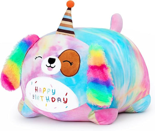 Happy Birthday Dog Plush Toy, Cute Birthday Colorful Puppy Stuffed Animal, Dog Plush Pillow for Girls Kids(Dog, 25cm/9.8inch)