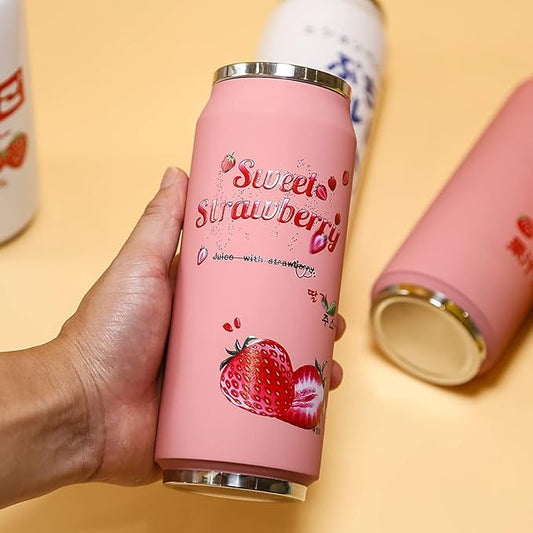 Kawaii Water Bottles Stainless Steel Water Bottle Kawaii Water Bottle with Straw Japanese Water Bottle Insulated (500ml/16.13oz，Pink Strawberry)