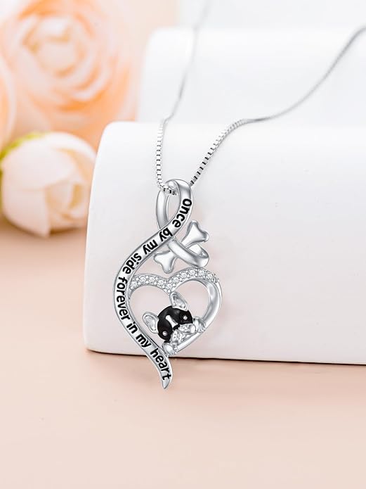 925 Sterling Sliver Yorkshire/Corgi/Labrador/Pug/Bulldog/Paw Print/Cross Necklace Cute Puppy Dog Necklace Jewelry Birthday Gifts for Women Girls Dog Lovers