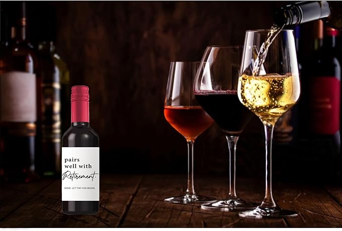 24 Pcs Retirement Mini Wine Labels, Retirement Gifts for Women Men, Happy Retirement Mini Wine Wine Bottle Stickers Gifts for Coworker Grandparents, Pairs Well with Retirement Mini Wine Labels