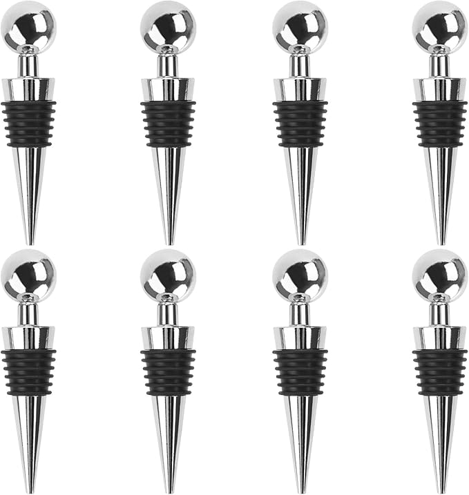8Pcs Wine Stopper Bottle Stopper Wine Saver, Silicone Reusable Wine Corks, Wine Bottle Stopper for Bar, Camping, Party, Wedding (Silver)