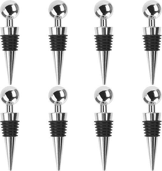 8Pcs Wine Stopper Bottle Stopper Wine Saver, Silicone Reusable Wine Corks, Wine Bottle Stopper for Bar, Camping, Party, Wedding (Silver)
