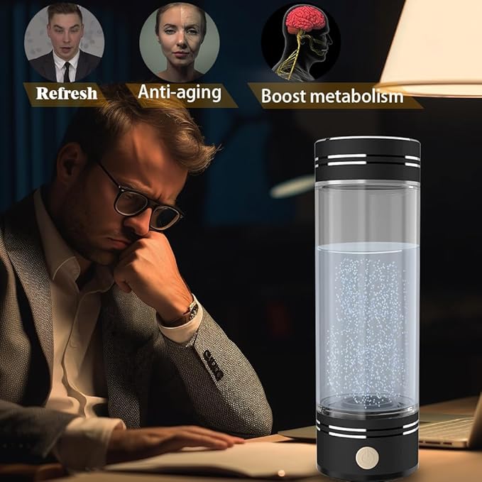 Hydrogen Water Bottle Generator Hydrogen Water Maker Machine Hydrogen Water Ionizer with SPE and PEM Technology Make Hydrogen up to 800-1500 PPB 17oz Black